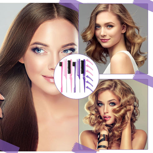 12 Pieces Hair Brush Set, Nylon Teasing Brushes and Combs for Women Girls (Pink, Purple)