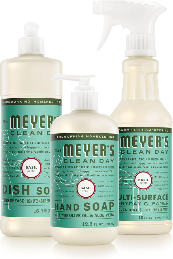 Mrs. MEYER'S Clean Day Kitchen Basics Gift Set, Basil Scent Cleaning Supplies,