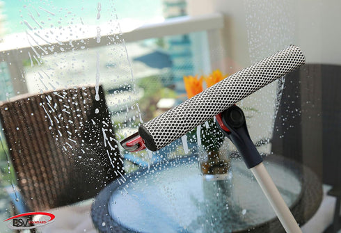 DSV Standard Professional Window Squeegee | 10" Soft Rubber Strip with 2-in-1 Window Cleaner Sponge & Telescopic
