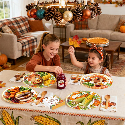 YJOY 100Pcs Set, 10" 12" Thanksgiving Oval Paper Plates and Napkins x Party Plates,Large Disposable Dinner Plates