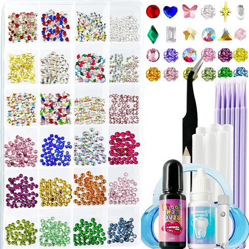CiikDux DIY Tooth Gems Kit, Tooth Jewelry Gems Kit with 770 Crystals in 12 Shapes, Teeth Jewelry Starter Kit