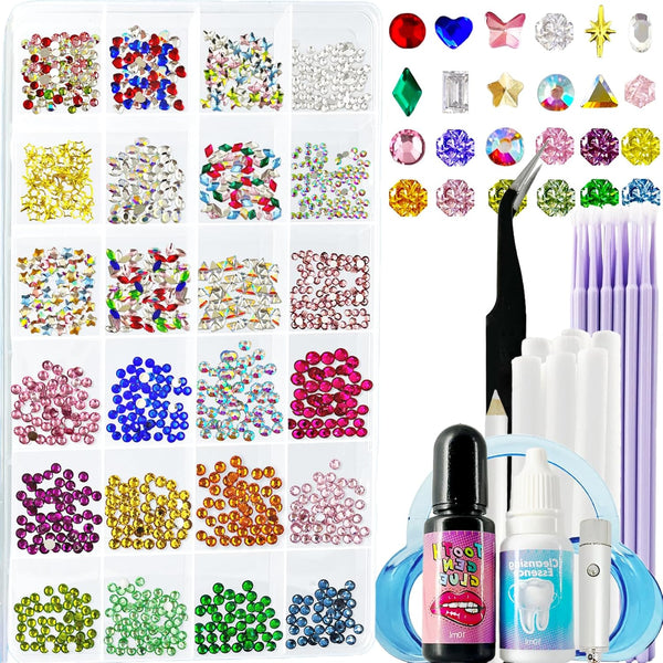 CiikDux DIY Tooth Gems Kit, Tooth Jewelry Gems Kit with 770 Crystals in 12 Shapes, Teeth Jewelry Starter Kit