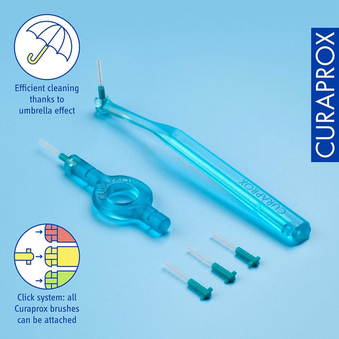 Curaprox CPS 06 Prime Start Interdental Brushes Set, 5 Brushes CPS 06 Prime + 1 Holder UHS 409 + 1 Holder UHS 470, 0.6