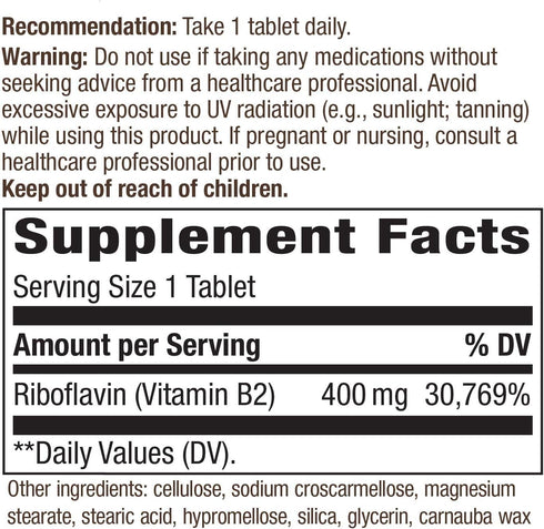 Nature's Way Riboflavin Vitamin B2 - 400 mg per serving, Pack of 3