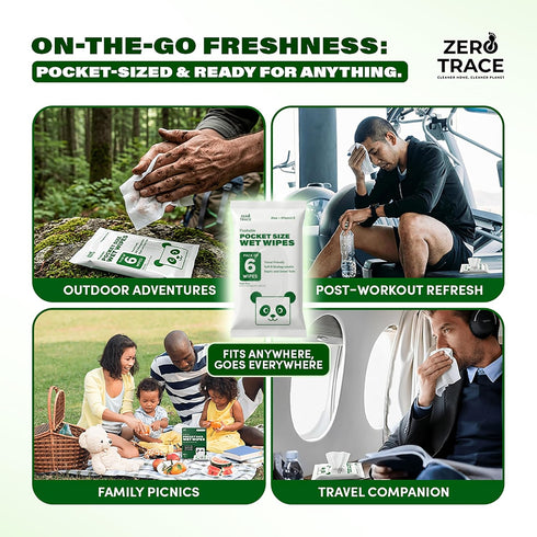 Pack 99.5% 30 Packs 6 (180 Zero Trace Flushable Wipes Portable Travel Wipes with Aloe Pocket Size for Adults, Kids