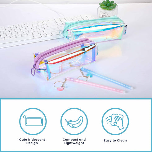 EzPacking Holographic Clear Makeup Pouch, Cute Iridescent Cosmetic Organizer, Transparent Zipper Bag for Purse (Lilac)