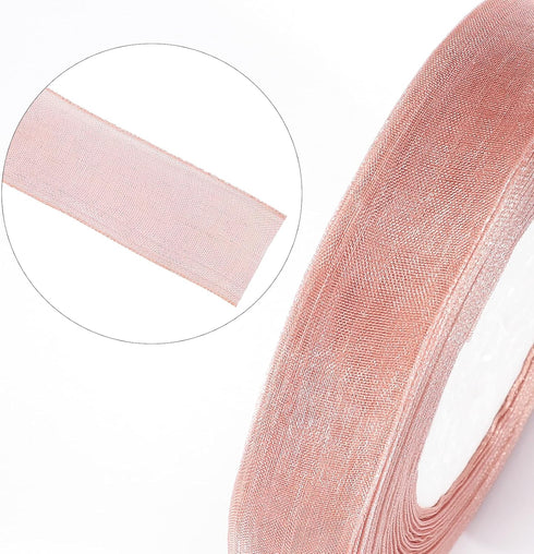 Handmade Sheer Organza Ribbon 50 Yds x 0.78" Rose Gold, joycraft Mesh Fabric Ribbon for Gift Wrapping, DIY Craft & Xmas