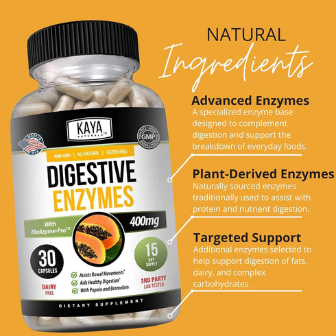 Immune 30 Kaya Naturals Digestive Enzymes with Prebiotics & Probiotics - Constipation & Bloating Relief Pills for Women