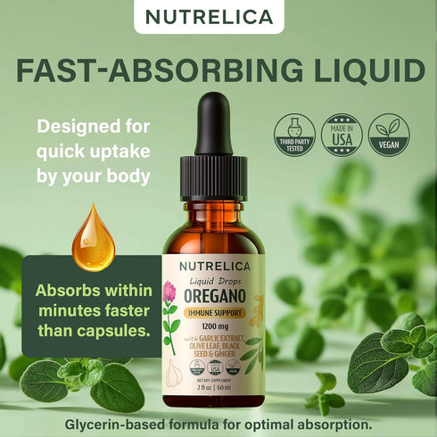 Immune 1200mg, Oregano Oil with Garlic Extract, Olive Leaf, Black Seed Oil & Ginger Support & Wellness No Sugar