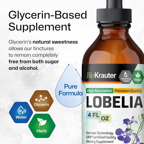 BIO KRAUTER Lobelia Tincture - Vegan Alcohol & Sugar Free Respiratory Support Supplement - 4 Fl.Oz.