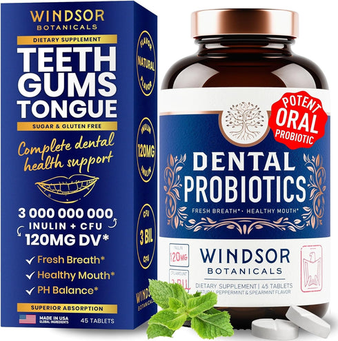 Oral Probiotics for Teeth and Gums, 45 Chewable Mint Tablets for Bad Breath Treatment, 3BN CFU