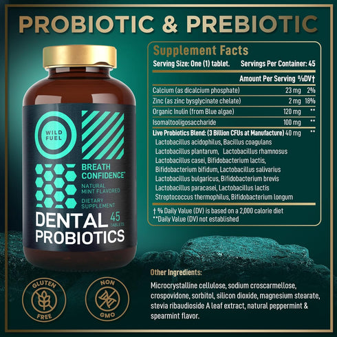 Oral Probiotics for Bad Breath | Dental Probiotics for Teeth & Gums | 3 Billion CFU Advanced Treatment | 45 Tablets