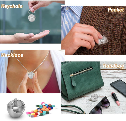 Portable Waterproof Stainless Steel Keychain Pill Holder, Apple Pendant Design, Mini Medicine Box for Purse or Pocket