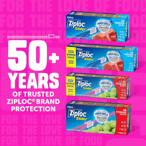 Ziploc Quart Food Storage Slider Bags - Power Shield Technology, 42 Count