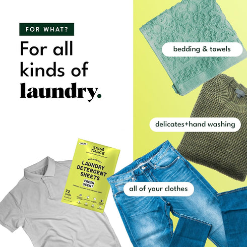 Zero Trace All Natural Laundry Detergent Sheets, Eco Friendly, Fresh Scent, 72 Loads, 36 Sheets