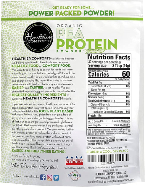 Pea Vegan Protein Powder 16oz - 100% Plant Based, Low Sodium, Gluten Free & Keto Friendly