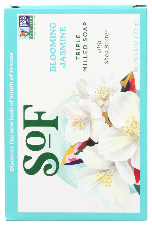 South Of France French Milled Vegetable Oval Bar Soap with Organic Shea Butter, Blooming Jasmine, 6 Ounce (Pack of 1)
