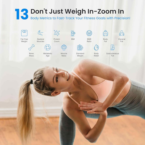 Pro Black Smart Scale - Easy-to-Use Digital Bathroom Scale with 13 Body Composition Analyzer and Bluetooth Fitness App
