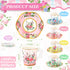 SUMMORO 160 7 OZ Pcs Floral Paper Tea Cups and Saucers Disposable Paper Tea Cups with Handle and Plates for Tea Party