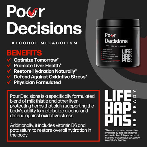 Life Happns Pour Decisions Liver Health Supplement, 60 Capsules with Milk Thistle & Electrolytes