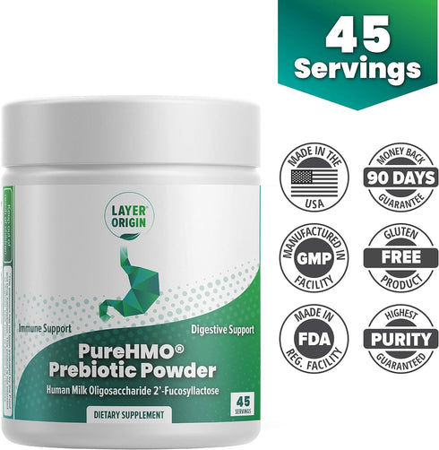 Layer Origin PureHMO Human Milk Oligosaccharide (HMO 2'-FL) Prebiotic Powder - 45 Servings, Feed 200 Billion