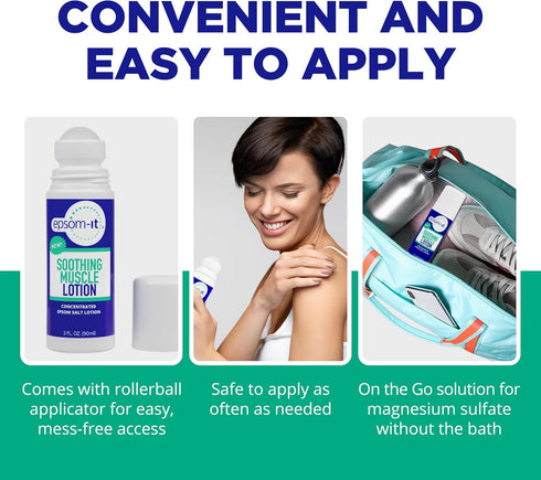 EPSOM-IT Soothing Muscle Lotion - Roll On Epsom Salt Lotion with Arnica for Muscle Aches, Stiffness, Leg Cramps,