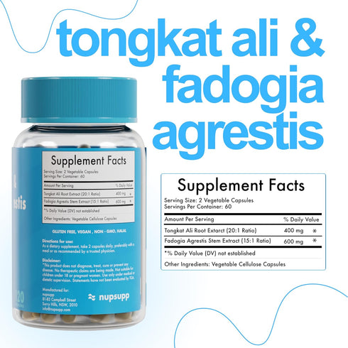 nupsupp 17,000mg 120 2 400mg 600mg Tongkat Ali and Fadogia Agrestis Supplement - Capsules - Months Supply - Tongkat Ali