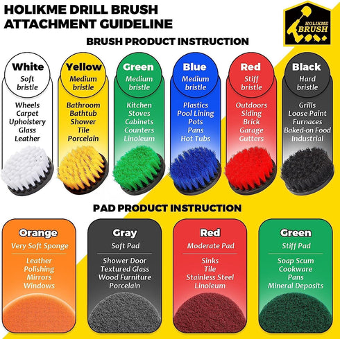 Holikme 33piece Drill Brush Attachments Set - Power Scrubber Brush with Rotate Extend Long Attachment for Cleaning