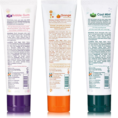 Pack 4 oz (Pack 3) Himalaya Botanique Kids Toothpaste with Xylitol, Variety of Bubble Gum, Orange & Cool Mint