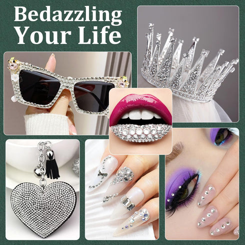 Resin Rhinestones for Crafting with B7000 Jewelry Glue, 2 Boxes Clear FlatBack Crystals with 3Pcs Glue