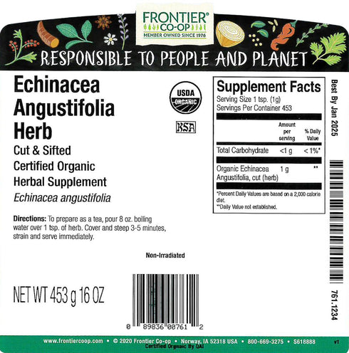 Frontier Co-op Organic Cut & Sifted Echinacea Angustifolia Herb 1lb