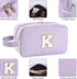 Personalized Initial Makeup Bag A-Z, Monogram Travel Toiletry Bag, Cute Cosmetic Pouch for Women Teen Girls (Purple, V)