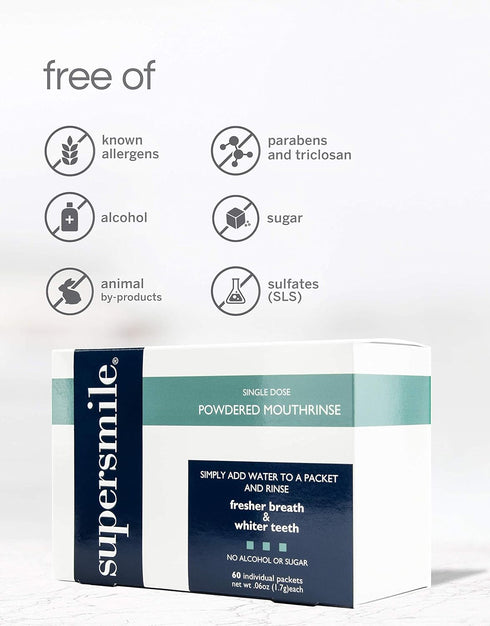 Supersmile Powdered Mouth Rinse - Clinically Proven to Freshen Breath and Whiten Teeth, TSA Approved On-the-Go Packets