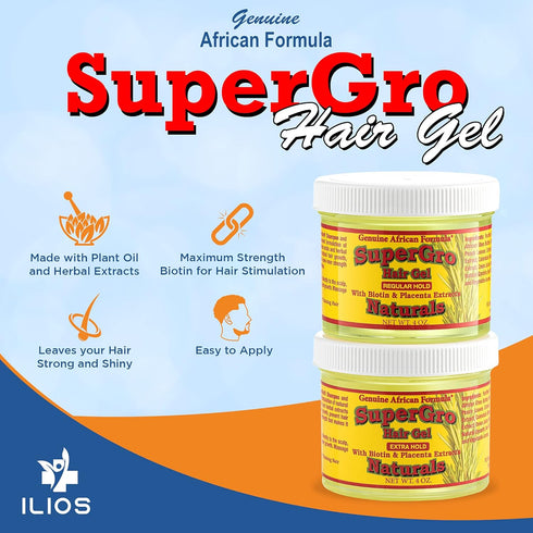 ILIOS Genuine African Formulas Hair Gel Comb Bundle, 4oz Gel for Styling and Grooming All Hair Types