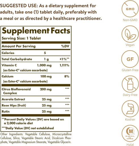 Solgar Ester-C 1000mg Vitamin C Tablets - Gentle, Non-Acidic, Antioxidant Support - 180 Vegan Tablets
