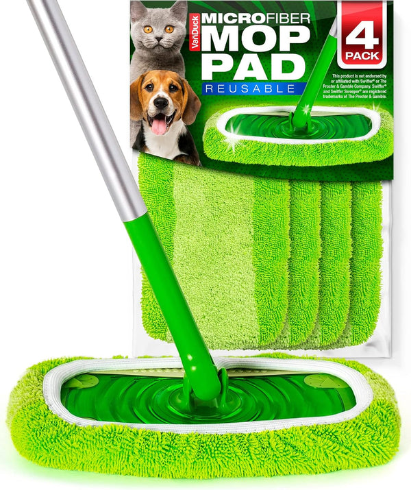 VanDuck Reusable Mop Pads - 4-Pack Compatible with Swiffer Sweeper, Washable Microfiber for All Purpose Cleaning