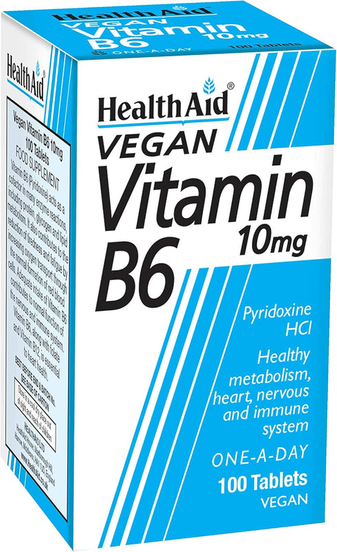 Health Aid Vitamin B6 (Pyridoxine HCl) 10mg, 100 Tablets