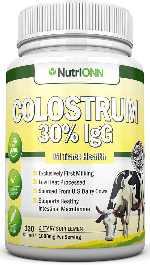 Colostrum - 1000mg - 120 Capsules - Non-GMO US Dairy, First Milking Bovine Colostrum for Immune Support and GI Health
