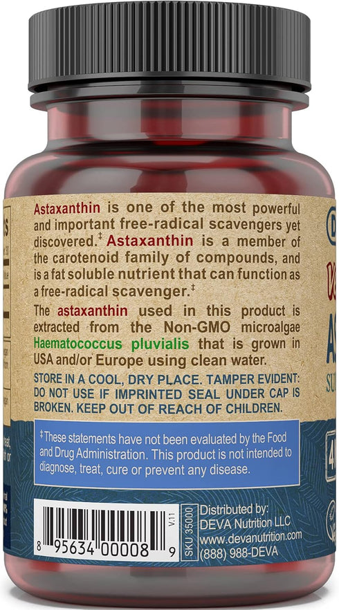 DEVA Nutrition Vitamins Astaxanthin 4mg, Vegan, 30 Capsules, Made from Haematococcus Pluvialis Microalgae, 2-Pack