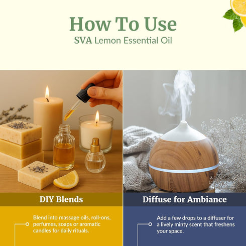 SVA Lemon Essential Oil – 4 Fl Oz – 100% Natural for Diffuser, Hair Care, Skin Care, Aromatherapy, with Dropper