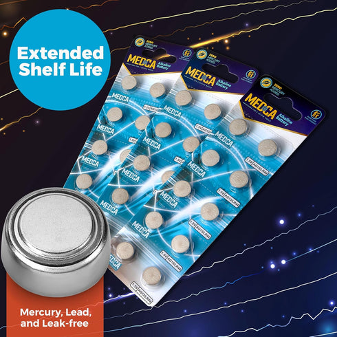 MEDca 1.5V Alkaline Batteries - LR44 AG13 357 303 SR44 Button Coin Cell for Hearing Aids, Toys, Remotes, 30 PCS