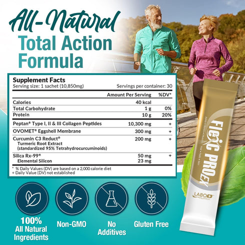 LABO Nutrition FlexC PRO EX - Full Spectrum Collagen Types I, II, III, V & X for Hair, Skin, Nails, Joints