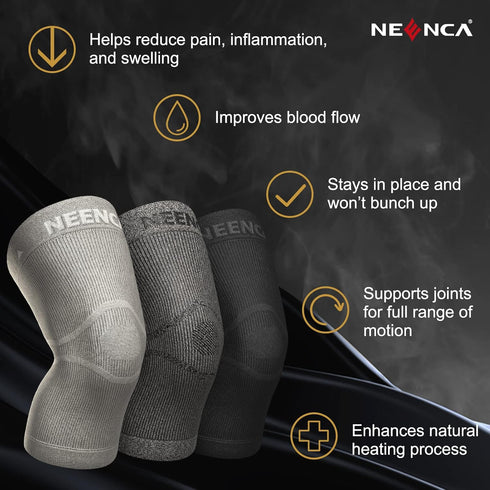 NEENCA Ultra-thin Knee Sleeve for Pain Relief, Light Compression Sleeve with Graphene Ions for Running and Sport