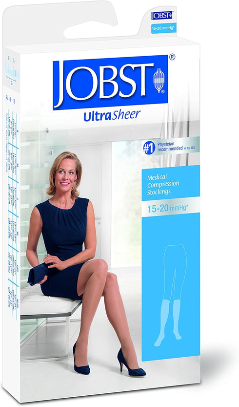 JOBST UltraSheer Knee High Compression Stockings, Open Toe, 15-20 mmHg, X-Large, Sun Bronze