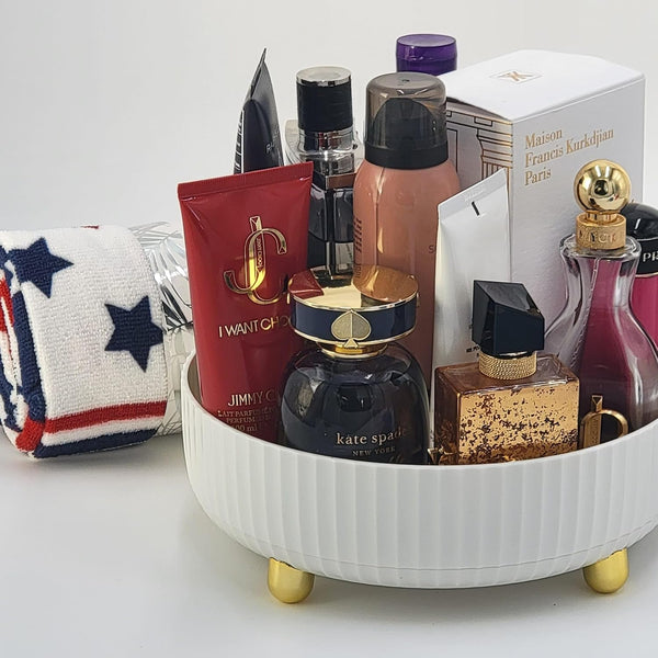 Deluxe 360 Rotating Makeup & Perfume Organizer - Chic Lazy Susan Storage for Jewelry and Lotions (White, Large)