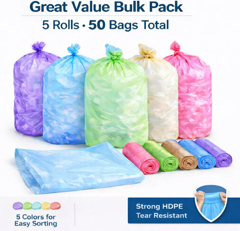 YoYoRain-(55-60) Bag-22Mic 38" 58",Perfect Kitchen(50Bags). Gallon Colorful Trash Bag Large Garbage x
