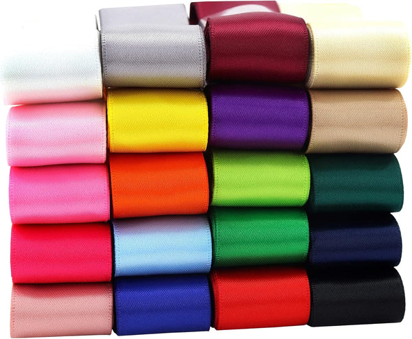 Double Face Satin Ribbon, 1 inch, 20 Solid Color Assortment, 1" X 2 Yard Each, Total 40 Yards for Gift Wrapping