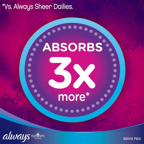 Always Radiant Unscented Pantiliners, Regular, 48 Liners (Pack of 2)