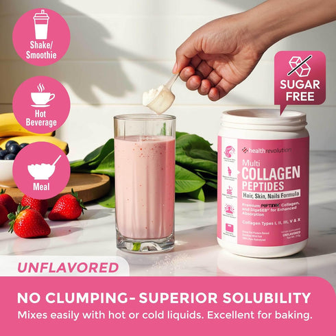 Health Revolution 99% Multi Collagen Peptides Powder Types I, II, III, V, X, Hydrolyzed Collagen for Women, Absorption