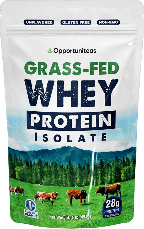 Opportuniteas Grass Fed Whey Isolate Protein Powder - Unflavored 28g Protein Powder Without Artificial Sweeteners,